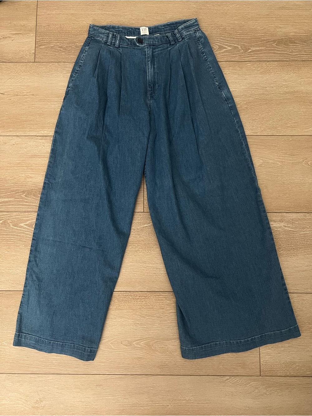 GAP x DOEN Blue Denim High-Rise Wide Legged Palazzo Denim Trousers size 2 - Picture 3 of 8